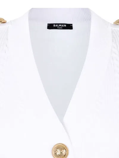 Balmain V-neck Cable Knit Cardigan With Gold-tone Buttons In White