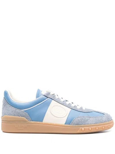 Valentino Upvillage Suede-trimmed Leather Sneakers In Blue