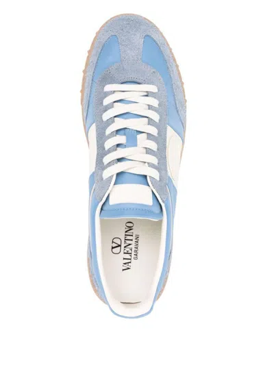 Valentino Upvillage Suede-trimmed Leather Sneakers In Blue