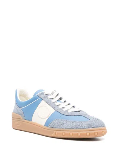 Valentino Upvillage Suede-trimmed Leather Sneakers In Blue