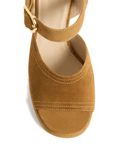 Valentino Garavani Fawcette Platform Crust Leather Sandal 100mm Woman Havana Beige 40 In Brown