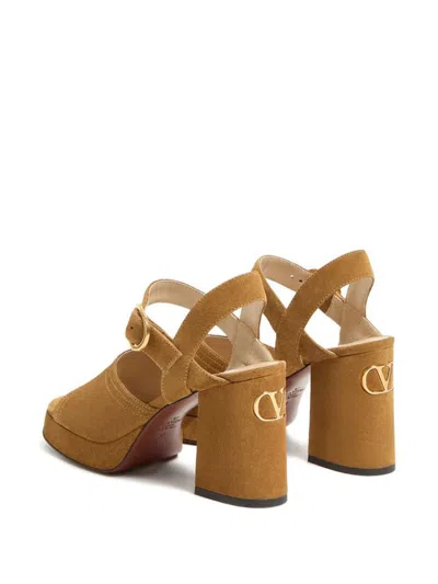 Valentino Garavani Fawcette Platform Crust Leather Sandal 100mm Woman Havana Beige 40 In Brown