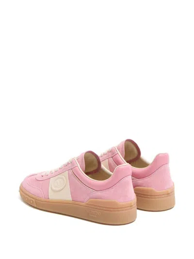Valentino Round Toe Suede Sneakers With Stud Detail In Pink