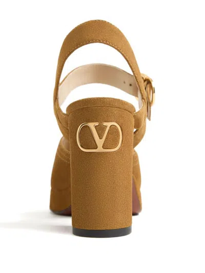 Valentino Garavani Fawcette Platform Crust Leather Sandal 100mm Woman Havana Beige 40 In Brown