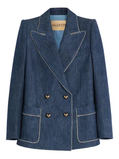 Valentino Garavani Women Double-breasted Denim Jacket In Blue