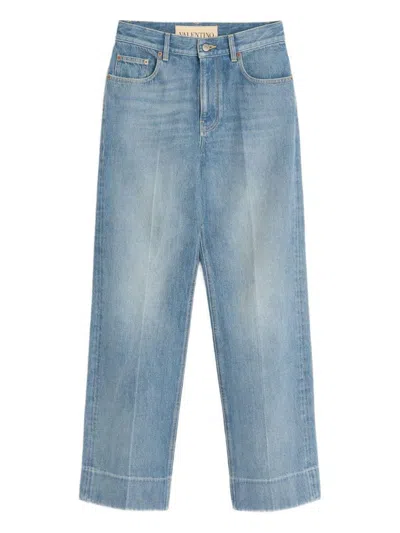 Valentino Womens Medium Blue Denim Faded-wash Straight-leg Denim Jeans In Blue