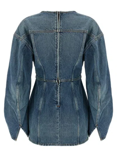 Haikure V-neckline Long Sleeves Panel Detailing Dress In Blue