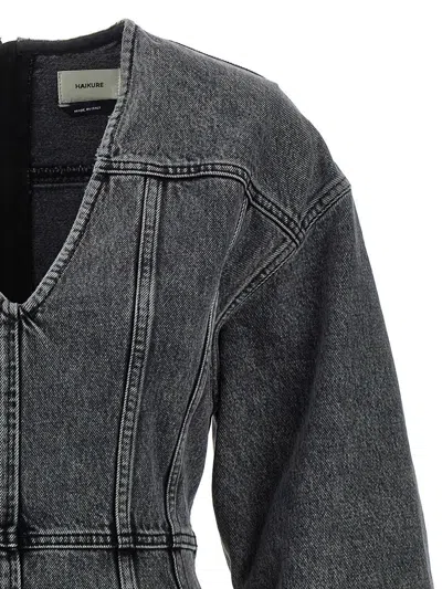 Haikure V-neckline Long Sleeves Denim Texture Visible Seams In Gray