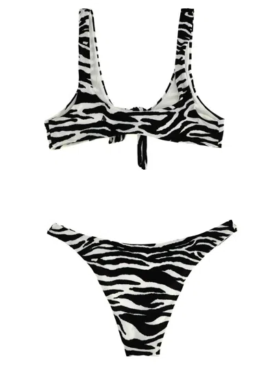 Attico Blackwhite Zebra-print Bikini In Animal Print