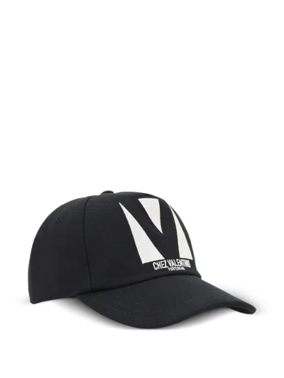 Valentino Cotton Baseball Cap With Embroidery And Curved Brim In Black