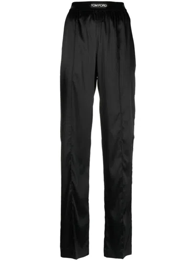 Tom Ford High-waisted Stretch-silk Satin Trousers In Black