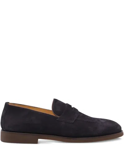 Brunello Cucinelli Suede Penny Loafers In Blue
