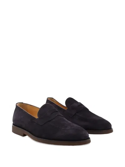 Brunello Cucinelli Suede Penny Loafers In Blue