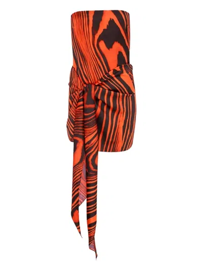 David Koma Zebra-print Tie-detail Minidress In Orange