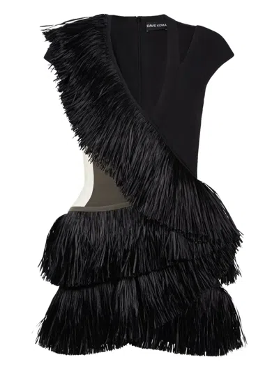 David Koma Fringed Cut-out Minidress In Black