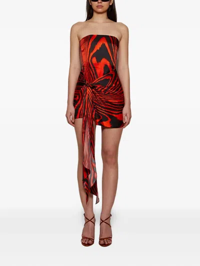 David Koma Zebra-print Tie-detail Minidress In Orange
