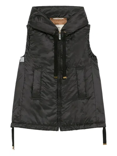 Max Mara Canvas Drawstring Hooded Sleeveless Gilet In Black