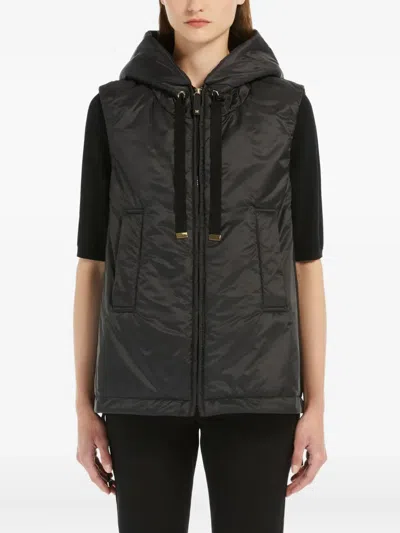 Max Mara Canvas Drawstring Hooded Sleeveless Gilet In Black