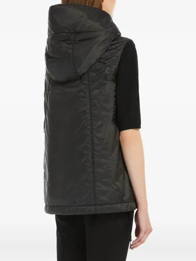 Max Mara Canvas Drawstring Hooded Sleeveless Gilet In Black