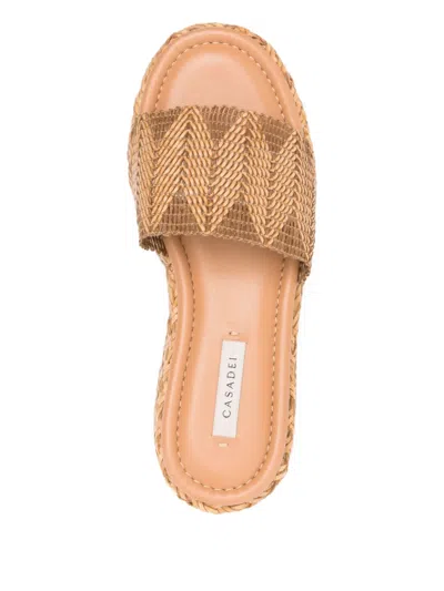 Casadei Open Toe Platform Sole Woven Texture Sandals In Neutral