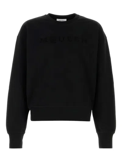 Alexander Mcqueen Cotton Sweatshirt With Ribbed Cuffs And Hem In Black
