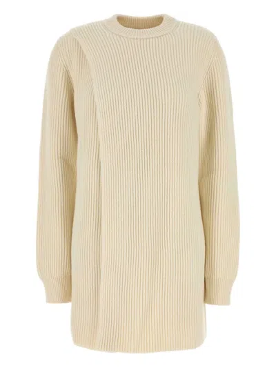 Jil Sander Wool Sweater Dress Crew Neck In Neutral