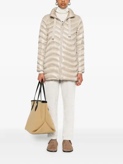 Herno Quilted Midi Down Jacket In Neutral