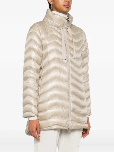 Herno Quilted Midi Down Jacket In Neutral