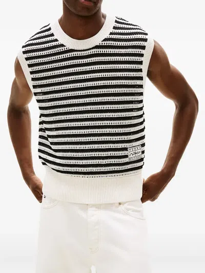 Tommy Hilfiger Sleeveless Crew Neck Striped Knitwear In Black