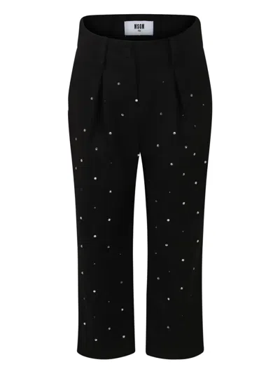 Msgm Pleat-detail Embellished Trousers In Black