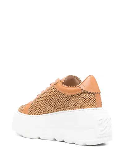 Casadei Nexus Hanoi Woven Platform Sneakers In Nude