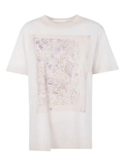 Golden Goose Crew Neck Floral Print Short Sleeves In Neutral