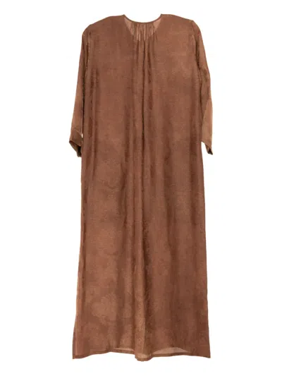 Uma Wang Agina Tie-fastening Patterned Dress In Brown