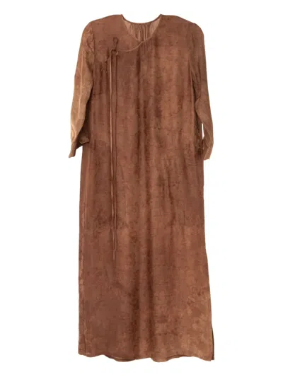 Uma Wang Agina Tie-fastening Patterned Dress In Brown