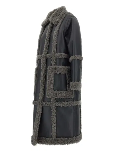 Stand Studio Womens Black Smoke Grey Patrice Patch-pockets Relaxed-fit Faux-leather Coat In Black