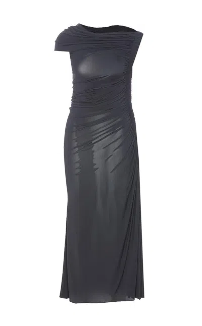 Alaïa Draped Asymmetrical Knee Length Dress In Black