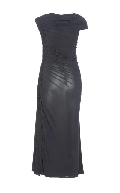 Alaïa Draped Asymmetrical Knee Length Dress In Black