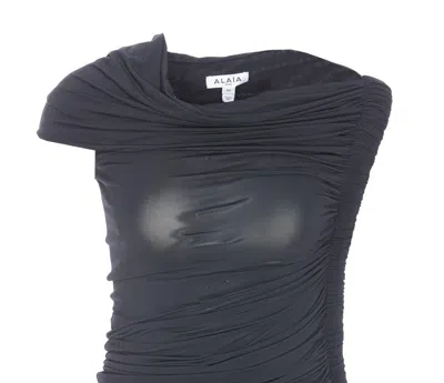 Alaïa Draped Asymmetrical Knee Length Dress In Black