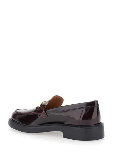 Tod's Brown Loafers With Logo Plaque In Burgundy
