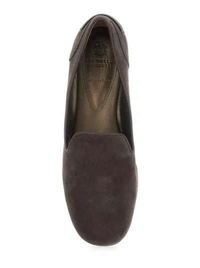 Brunello Cucinelli Grey Loafers With Monil Detail On The Rear