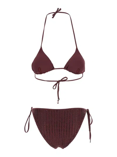 Venuja Malibu Triangle + Self Tie Slip (full Coverage) In Burgundy