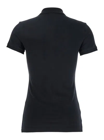 Polo Ralph Lauren 'julie' Black Polo Shirt With Classic Collar And Pony Embroidery On The Front In Cotton Stretch Woma In Black