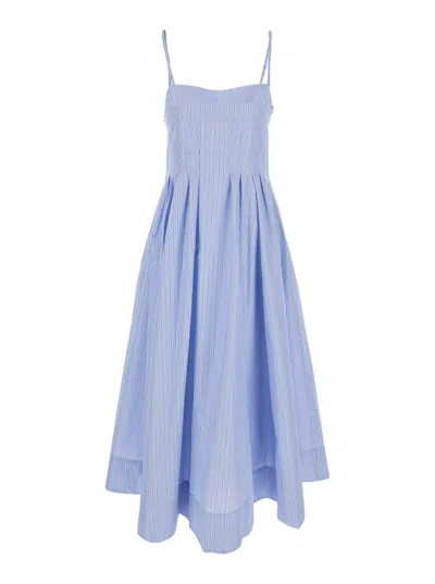 Simkhai 'kittyia' Light Blue Long Dress With A-line Skirt Adn All-over Striped Motif