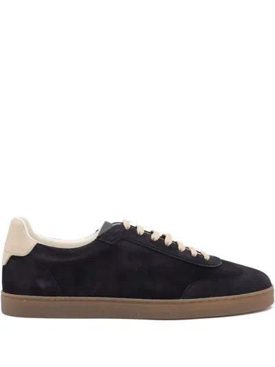 Brunello Cucinelli Suede Low-top Sneakers Contrast Detail In Brown