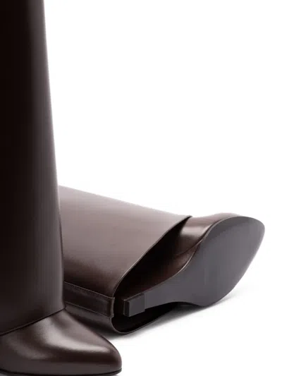 Givenchy Shark Lock Embellished Glossed-leather Knee Boots In Brown