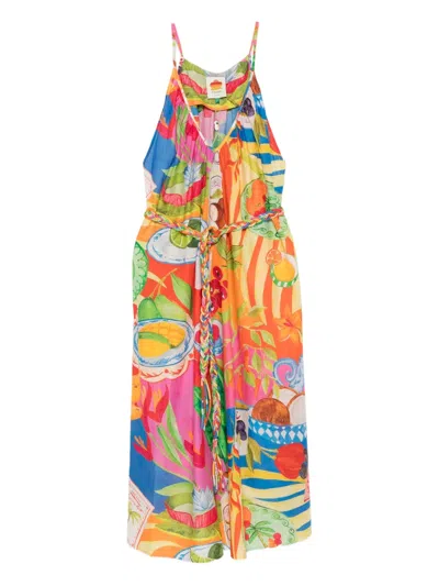 Farm Rio Multicolor Summer Picnic Midi Dress