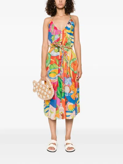 Farm Rio Multicolor Summer Picnic Midi Dress