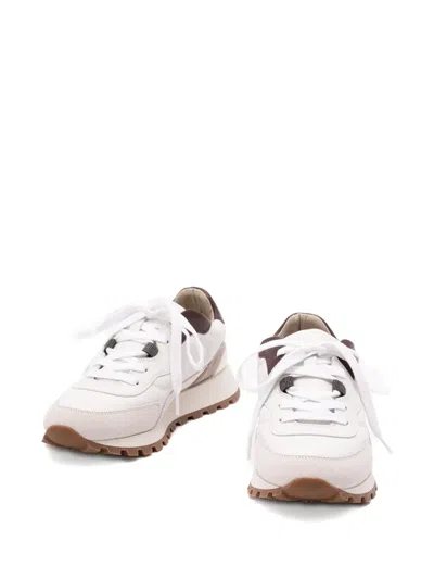 Brunello Cucinelli Leather Sneakers Featuring Padded Ankle And Rubber Sole In White