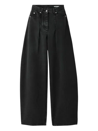 Jacquemus Le De-nîmes Large High Rise Wide Jeans In Black