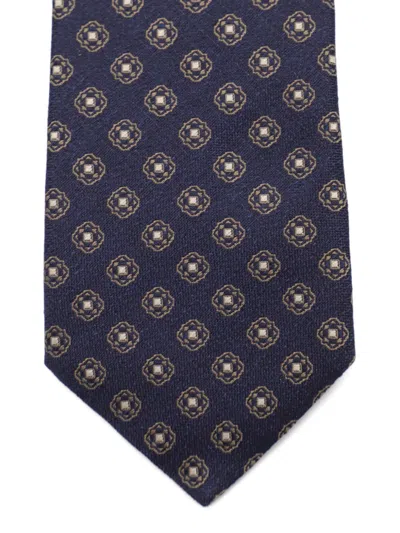 Canali Patterned Wool Tie In Blue
